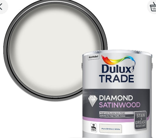 Dulux Trade Diamond Pure brilliant white Satinwood Metal & wood paint, 2.5L (S601)