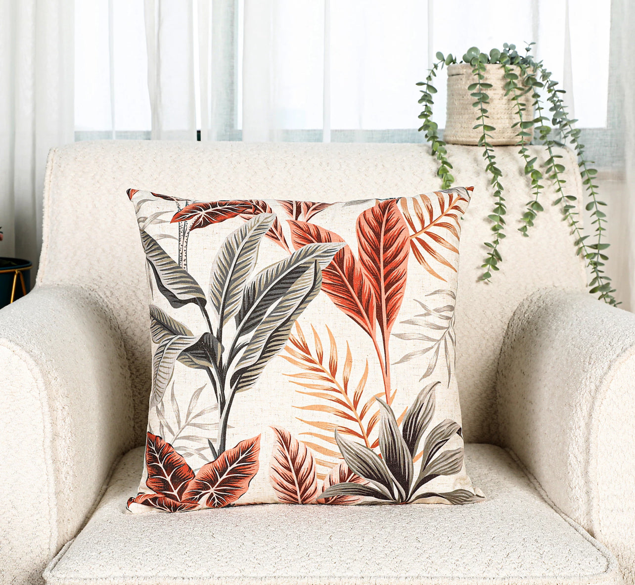 Orange & Grey Leaf Indoor Cushion (L)43cm x (W)43cm (R438)