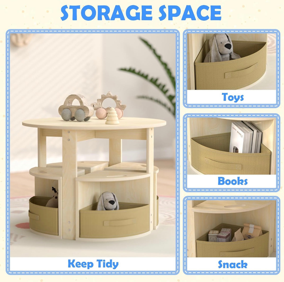 Puecrof Children's Table with 3 Stools & Storage Space - Round NEW BOXED