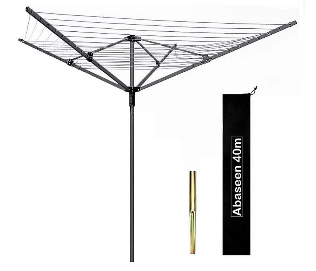 Abaseen 40m Grey Rotary Washing Lines Heavy Duty Folding 4 Arm Garden Clothes Airer Dryer Comes with Cover & Metal Ground Spike (R367)