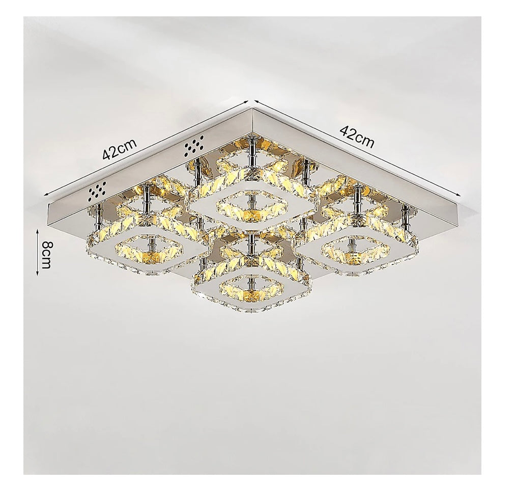 Square Large Glamourous Crystal Chrome effect LED Ceiling Light Fixture 42x42 cm (S662)