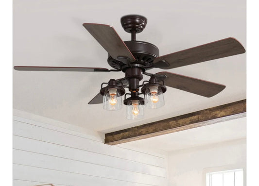 Wooden Ceiling Fan with 3 Head Lights and Remote (S628)