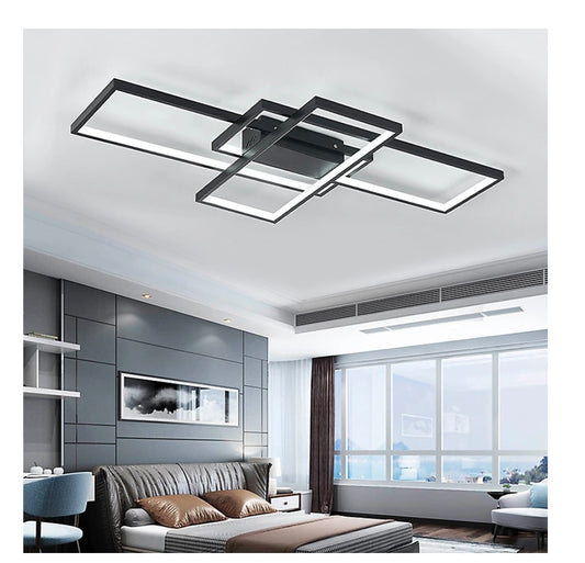 Black Frame Neutral Style Rectangular LED Semi Flush Ceiling Light Fixture 90cm Cool White (S651)