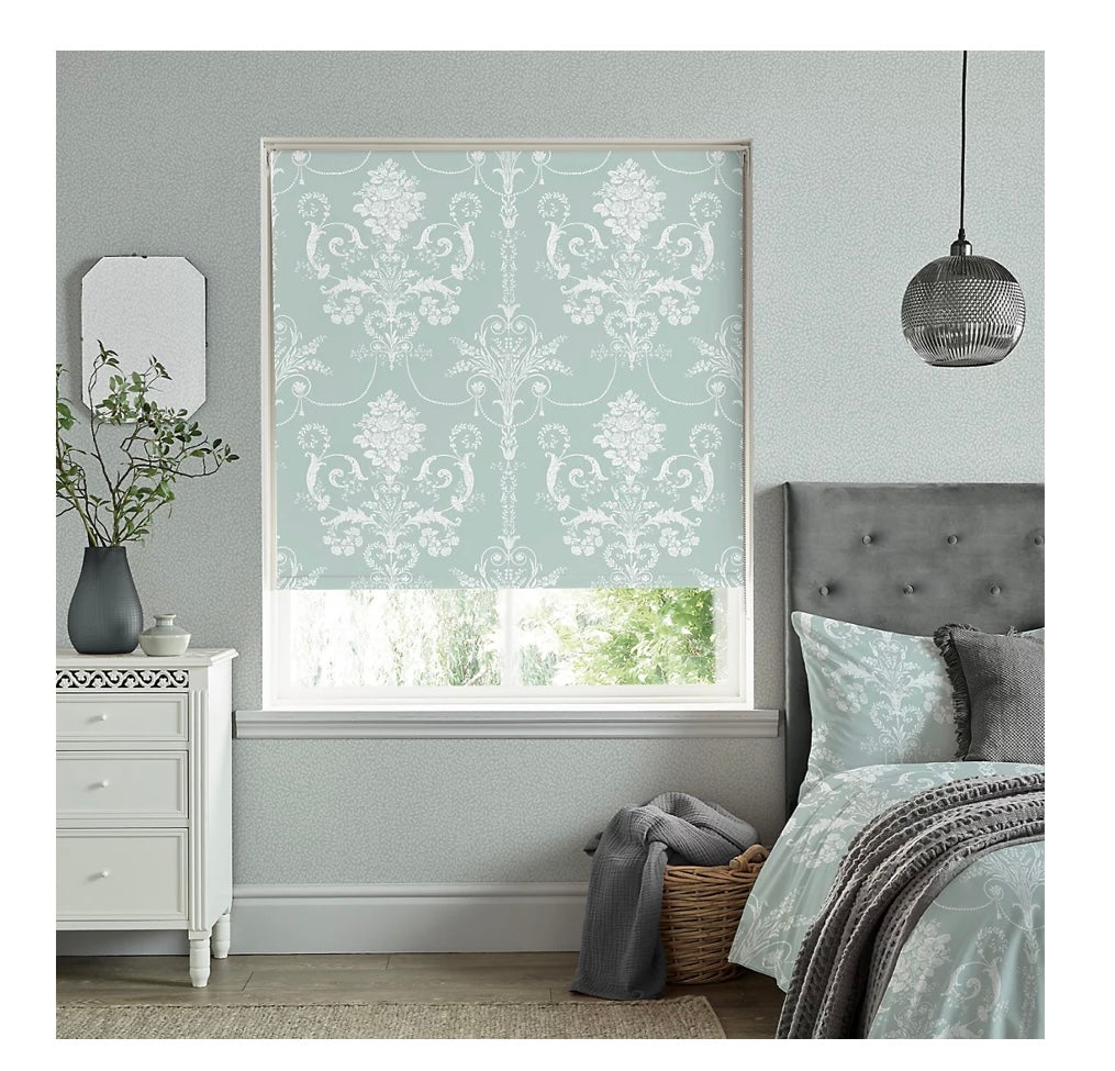 Laura Ashley Josette Corded Duckegg Floral Sunshade Roller Blind (W)120cm (L)162cm (S646)