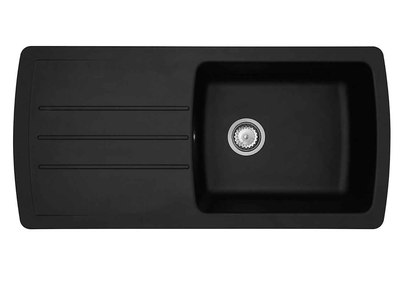 Liquida ZEN100BL 1.0 Bowl BIO Composite Reversible Black Kitchen Sink With Waste (R318)