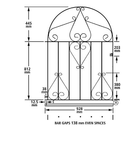 CLEVE Metal Scroll Low Bow Top Garden Gate 991mm GAP x 1257mm High (S454)