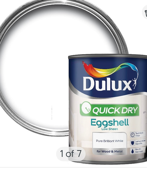 Dulux Quick dry Pure brilliant white Eggshell Metal & wood paint, 750ml (S724) (A*)