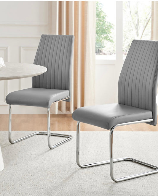 Lorenzo modern elephant grey faux leather chrome dining chair (S214)