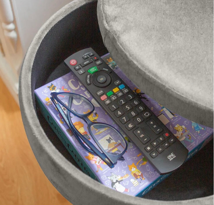 Grey Round Velvet Storage Footstool (S555)