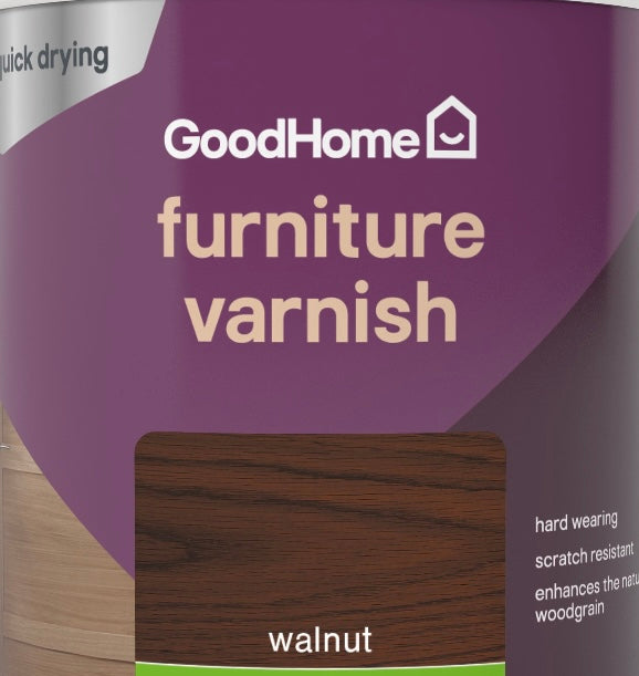 GoodHome Walnut Satin Multi-surface Furniture Wood varnish, 250ml (S589) (A*)