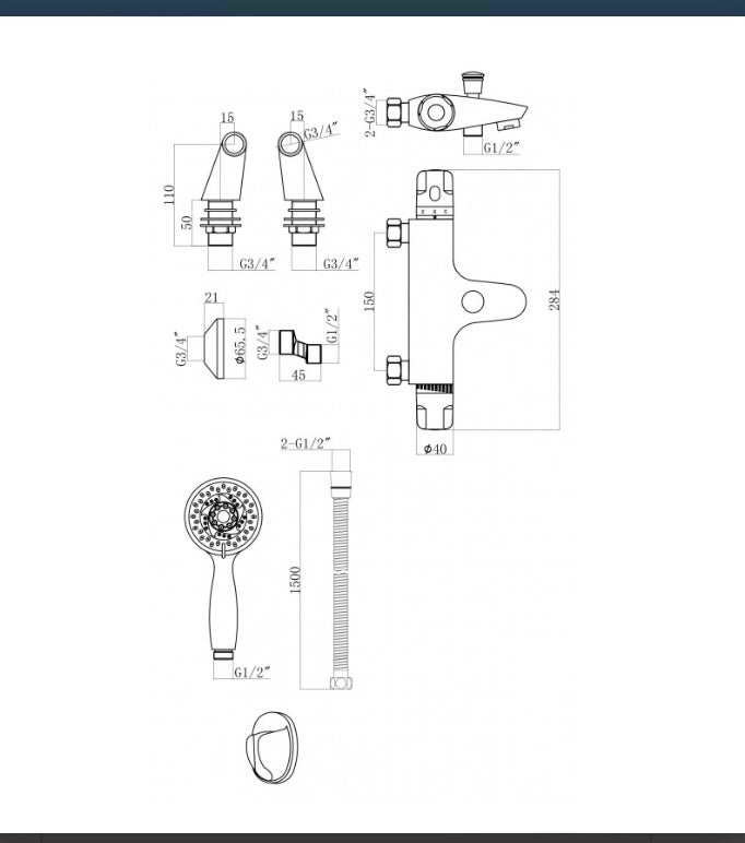 Iona Entry Thermostatic Bath Shower Mixer Wall And Deck Mounted (S742)