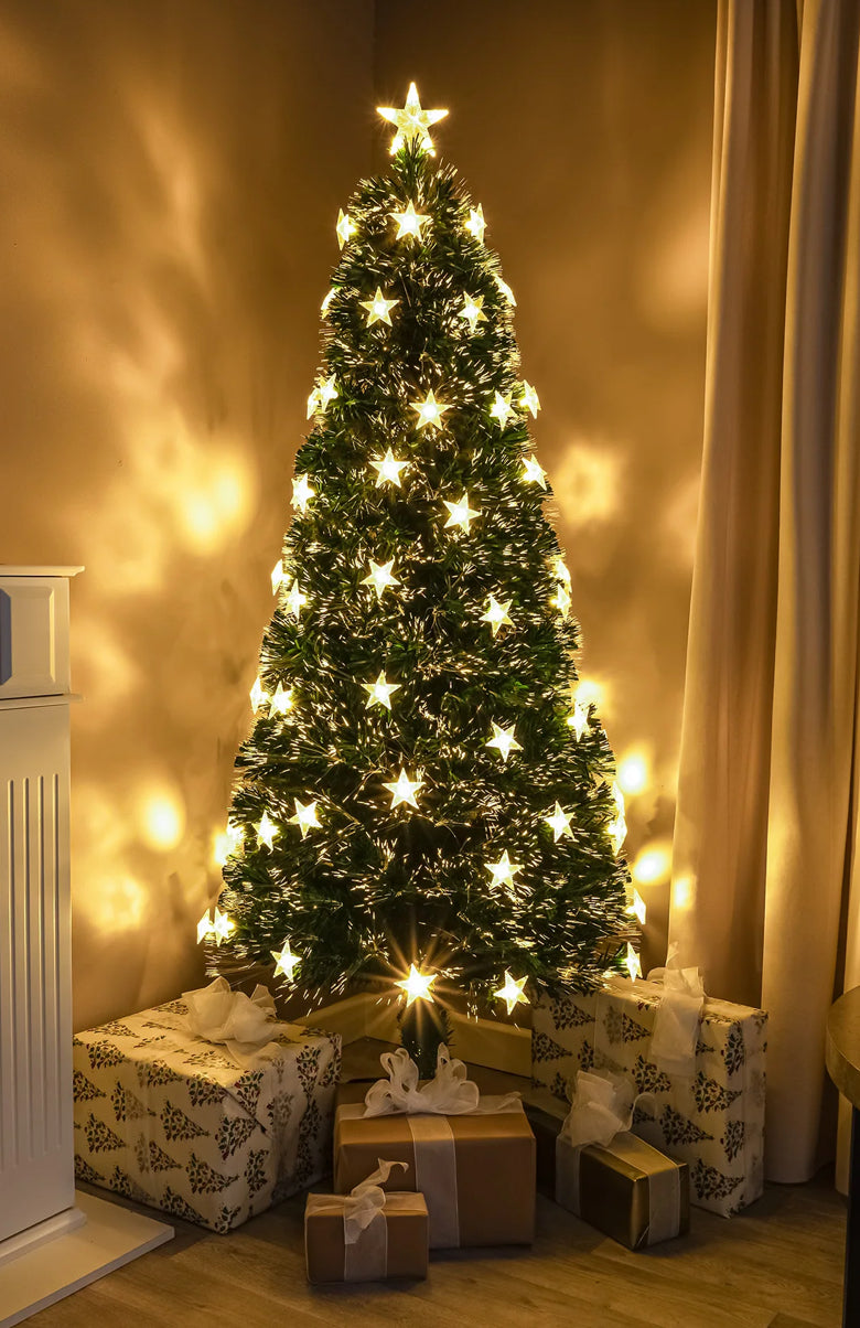 6ft Green Fibre Optic Christmas Tree with Warm White Fibre Optics, LED Lights and Stars (R411) [Room 2]