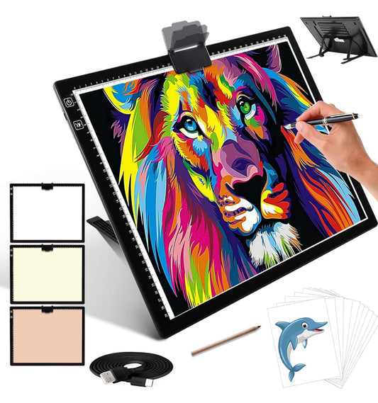 A3 Tracing Light Box, iVAOOZE A3 LED Light Pad with 3 Colors Mode Stepless Dimmable and 6 Levels of Brightness Light Copy Pad, Wireless Rechargeable (T) (R440*)
