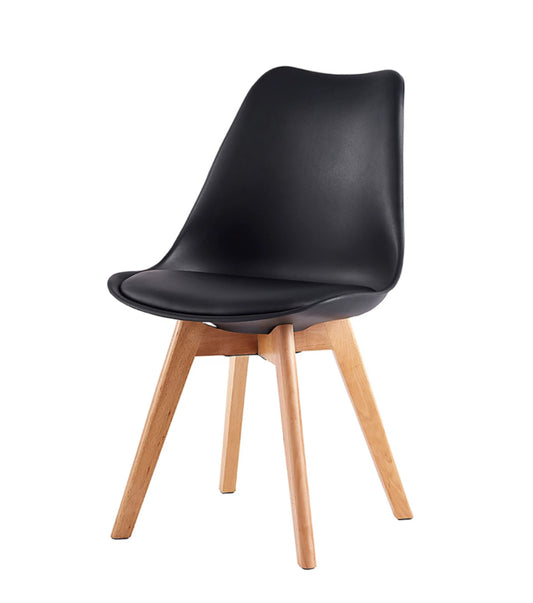 Dining Chair with Solid Wooden Legs and Seat Cushion Pads in Black (R227)