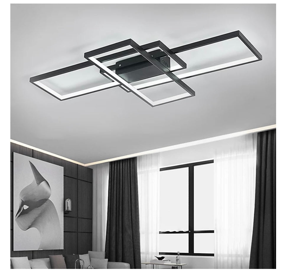 Black Frame Neutral Style Rectangular LED Semi Flush Ceiling Light Fixture 110cm Cool White (S661)