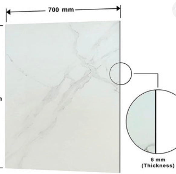 BELOFAY 70x90cm Greenish White Marble Tempered Heat Resistant Glass Splashback for Kitchen, 6mm Thickness (S704)