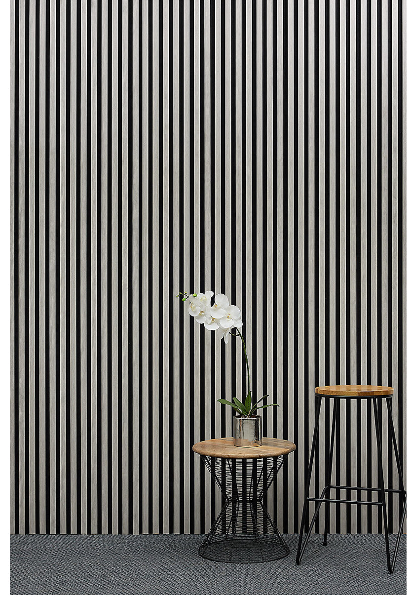 Acoustic Decorative Timber Slat Wall Panel - Light Oak Grey - 2400mm x 600mm (R295)