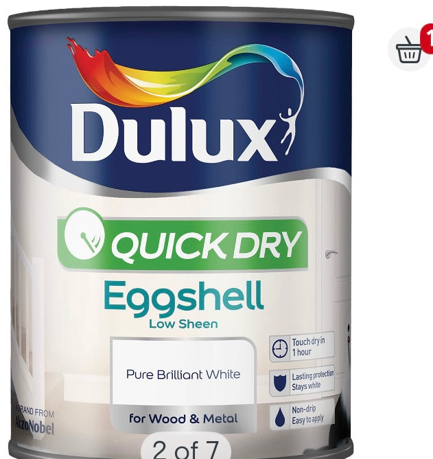 Dulux Quick dry Pure brilliant white Eggshell Metal & wood paint, 750ml (S724) (A*)