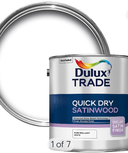 Dulux Pure brilliant white Satinwood Metal & wood paint, 2.5L (S602)