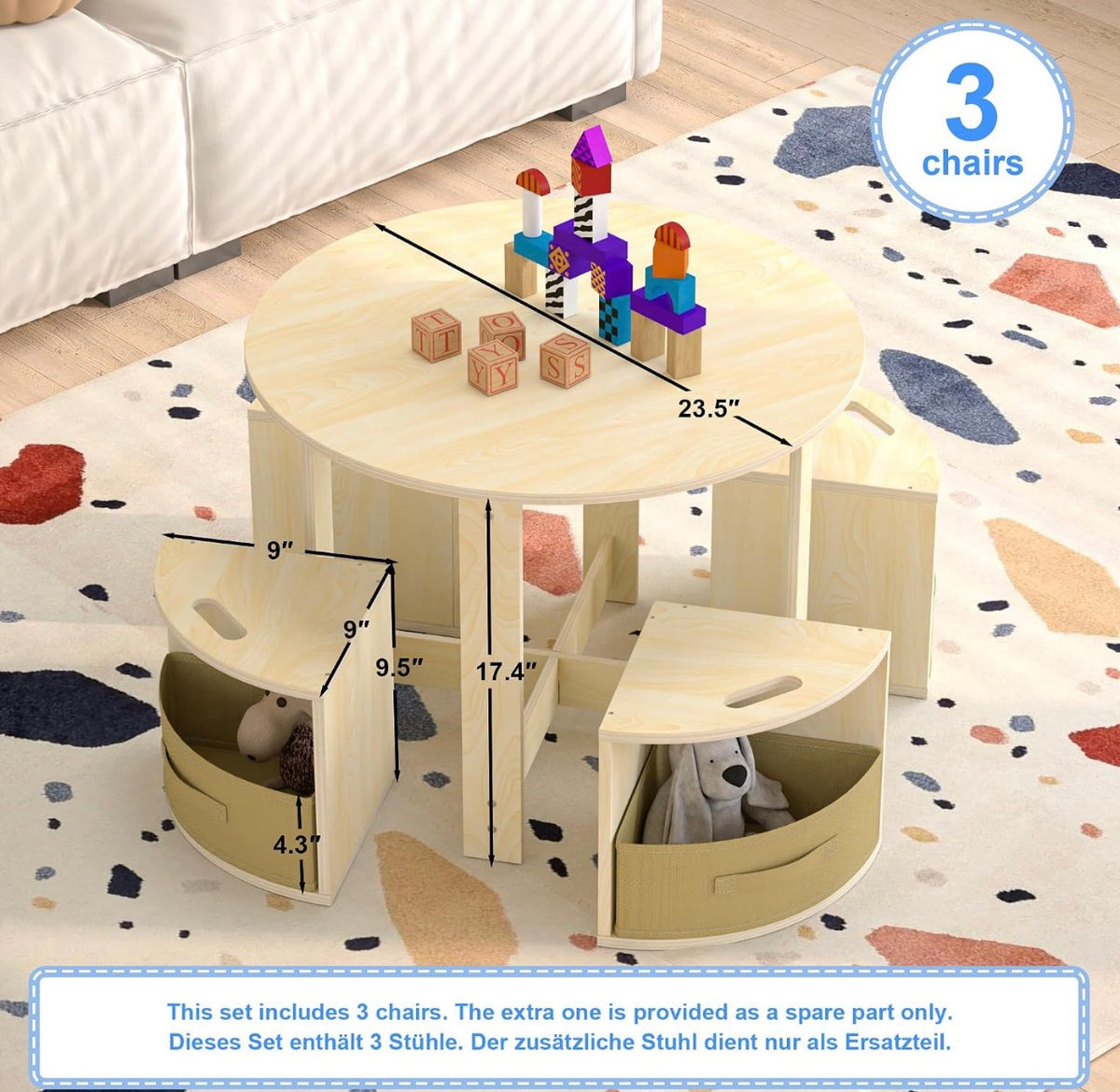 Puecrof Children's Table with 3 Stools & Storage Space - Round NEW BOXED