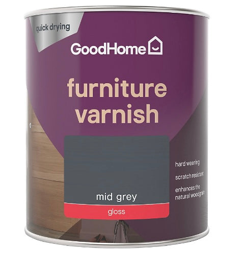 GoodHome Mid Grey Gloss Multi-surface Furniture Wood varnish, 750ml (S480)