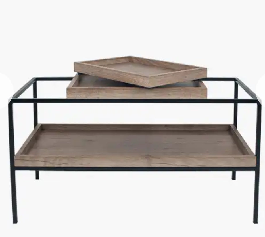 Black Metal Wooden Tray Top Coffee Table (R242)