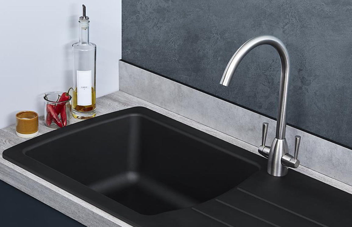 Liquida ZEN100BL 1.0 Bowl BIO Composite Reversible Black Kitchen Sink With Waste (R318)