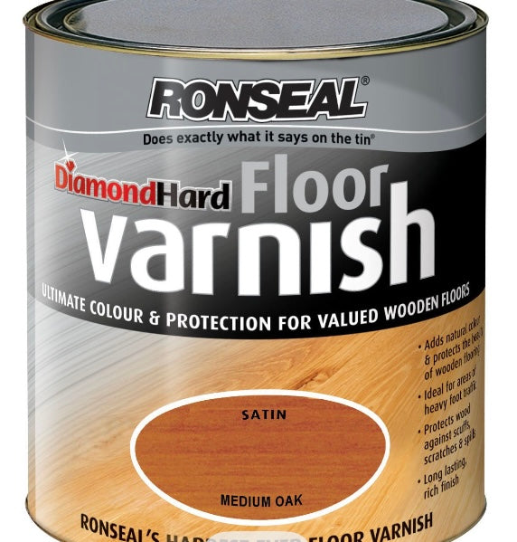 Ronseal Diamond Hard Floor Varnish Medium oak Satin Wood Floor Varnish, 2.5L (S725) (A*)