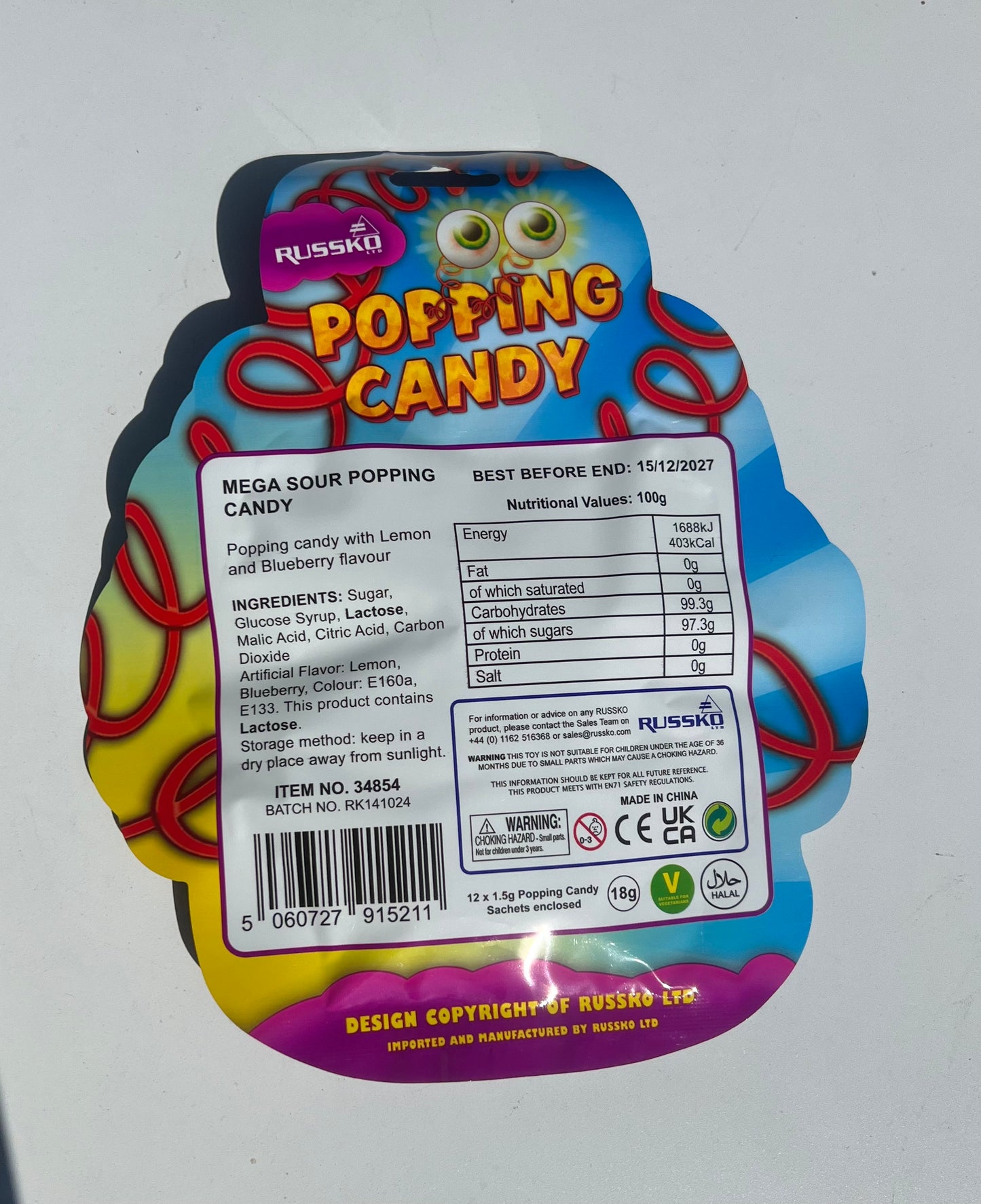 MEGA SOUR 8 Packs Popping Candy Lemon & Blueberry Flavour with Stickers