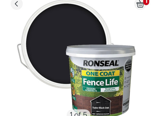 Ronseal One Coat Fence Life Tudor black oak Matt Exterior Wood paint, 5L Tub (S540)