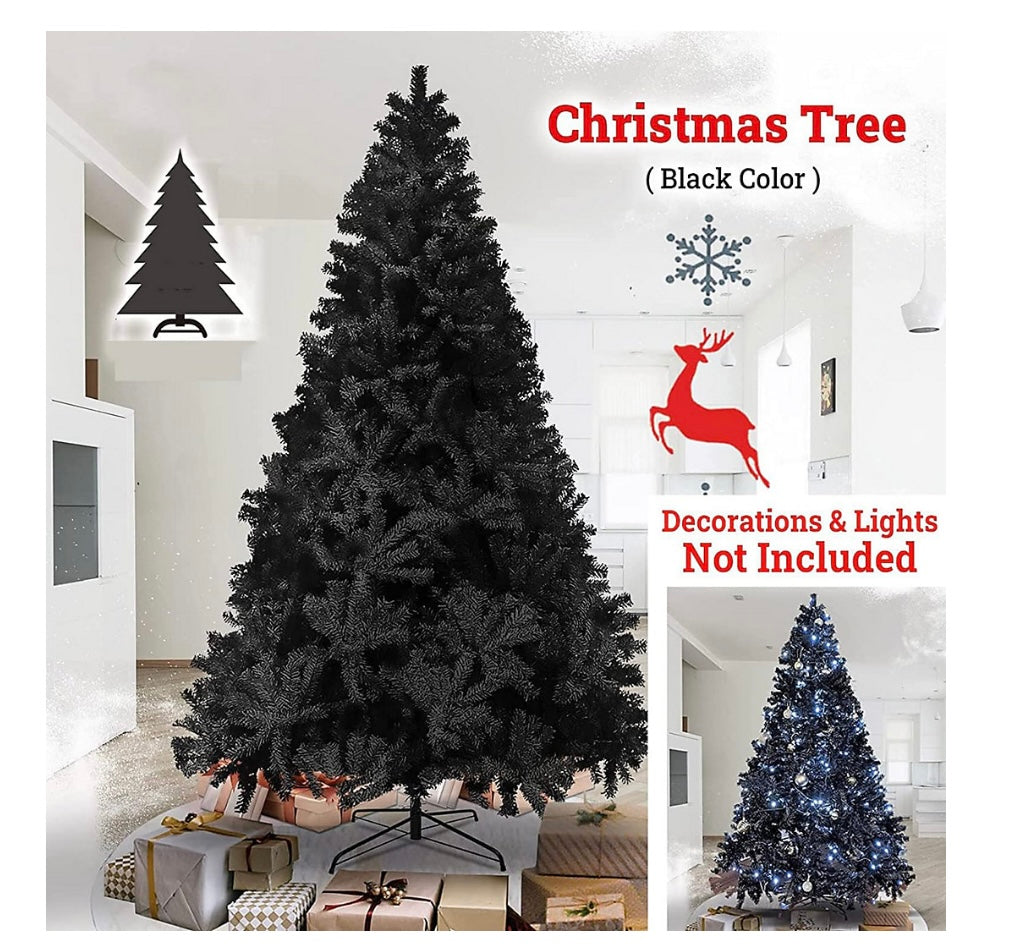 7ft Black Artificial Christmas Tree Xmas Pine Tree with Metal Stand & 1000 Branch Tips (S648)