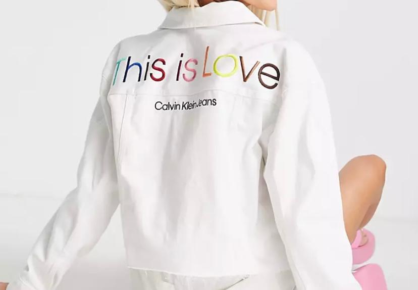 Calvin Klein Jeans Pride cropped oversized denim jacket in white M (R106) (M)