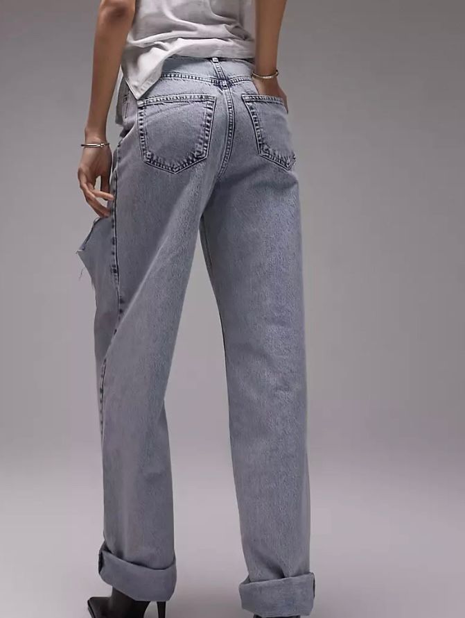 Topshop oversized Mom jeans with rip in bleach UK 10  (S29) (M)