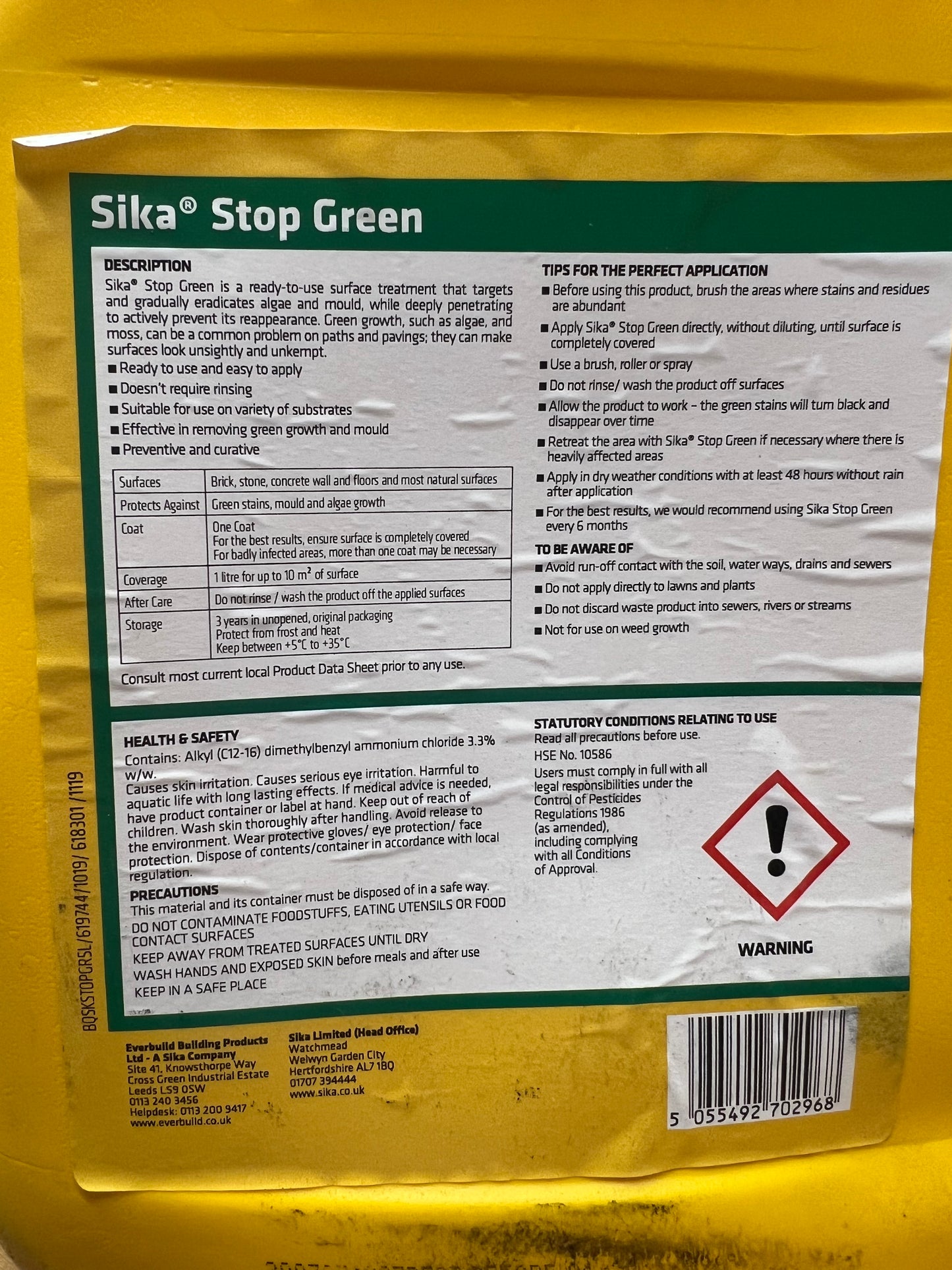 Sika Stop Green Algae & mould remover, 5L R382 (N*)