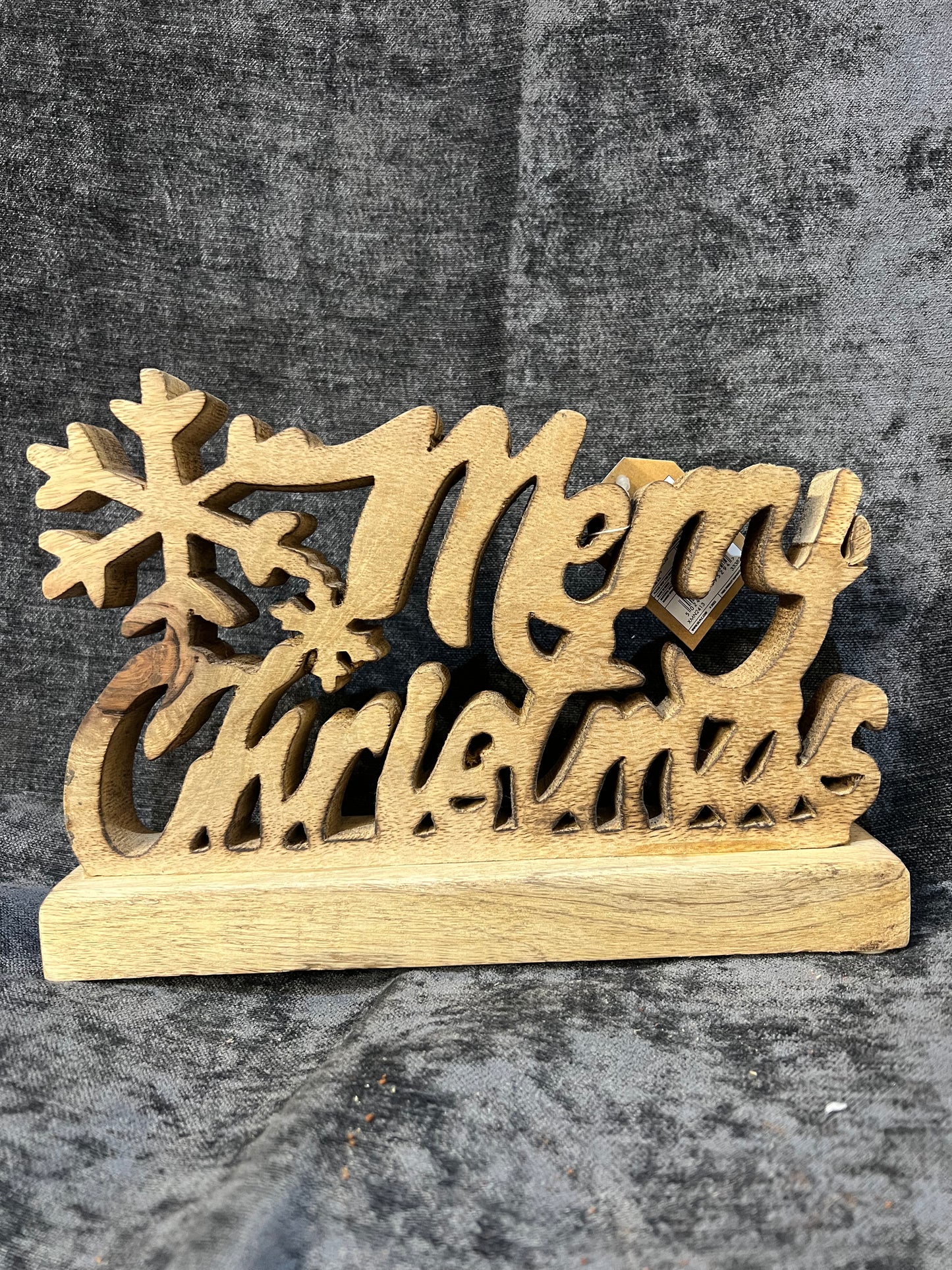 Wood Carved Merry Christmas Script On Base (R392) Room1