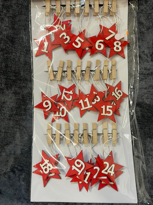 Christmas Pack Of 24 Red Star Festive Pegs (R402) (Room 1)