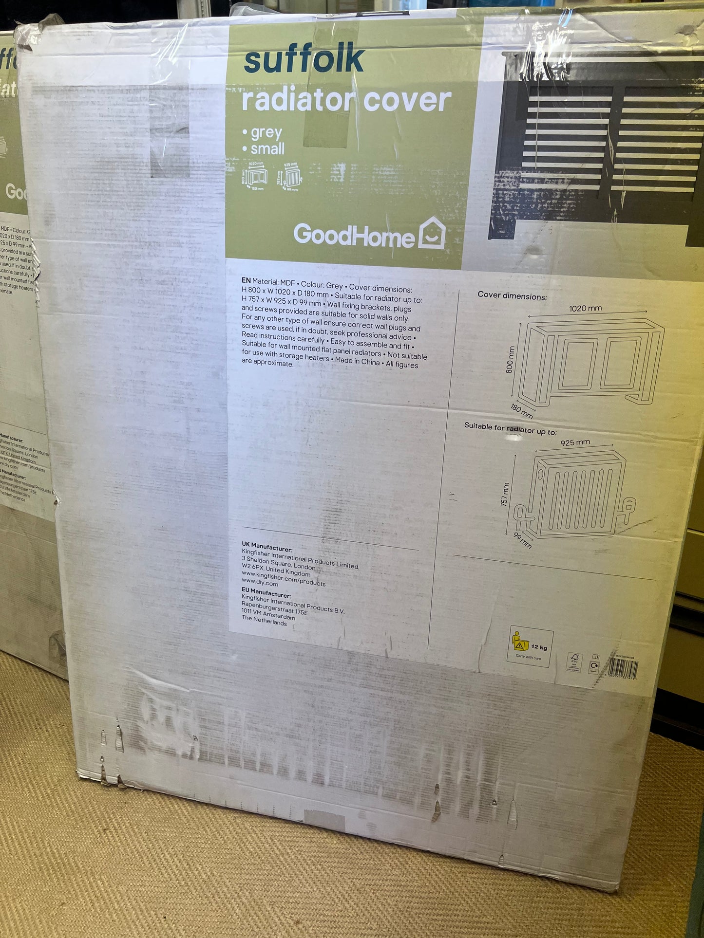 Suffolk Small Grey Radiator cover 800mm(H) 1020mm(W) 180mm(D) (R452*) (X) [Collection ONLY]