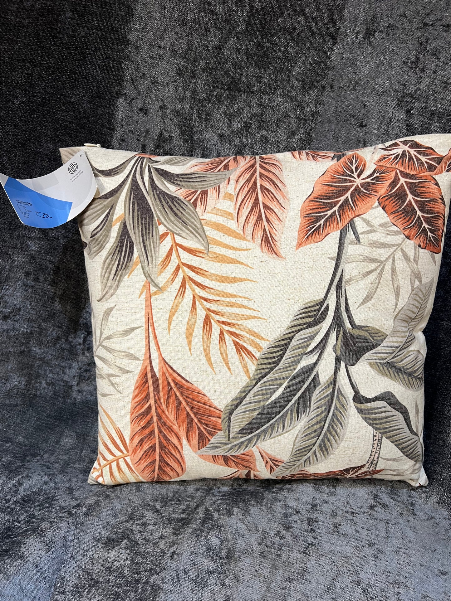 Orange & Grey Leaf Indoor Cushion (L)43cm x (W)43cm (R438)