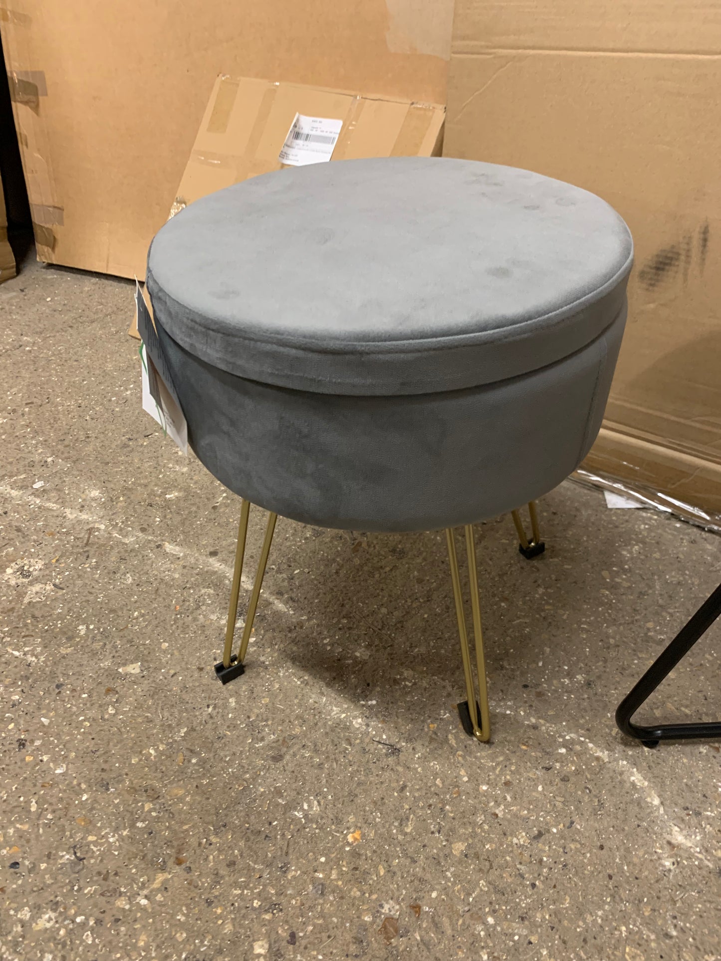 Grey Round Velvet Storage Footstool (S555)