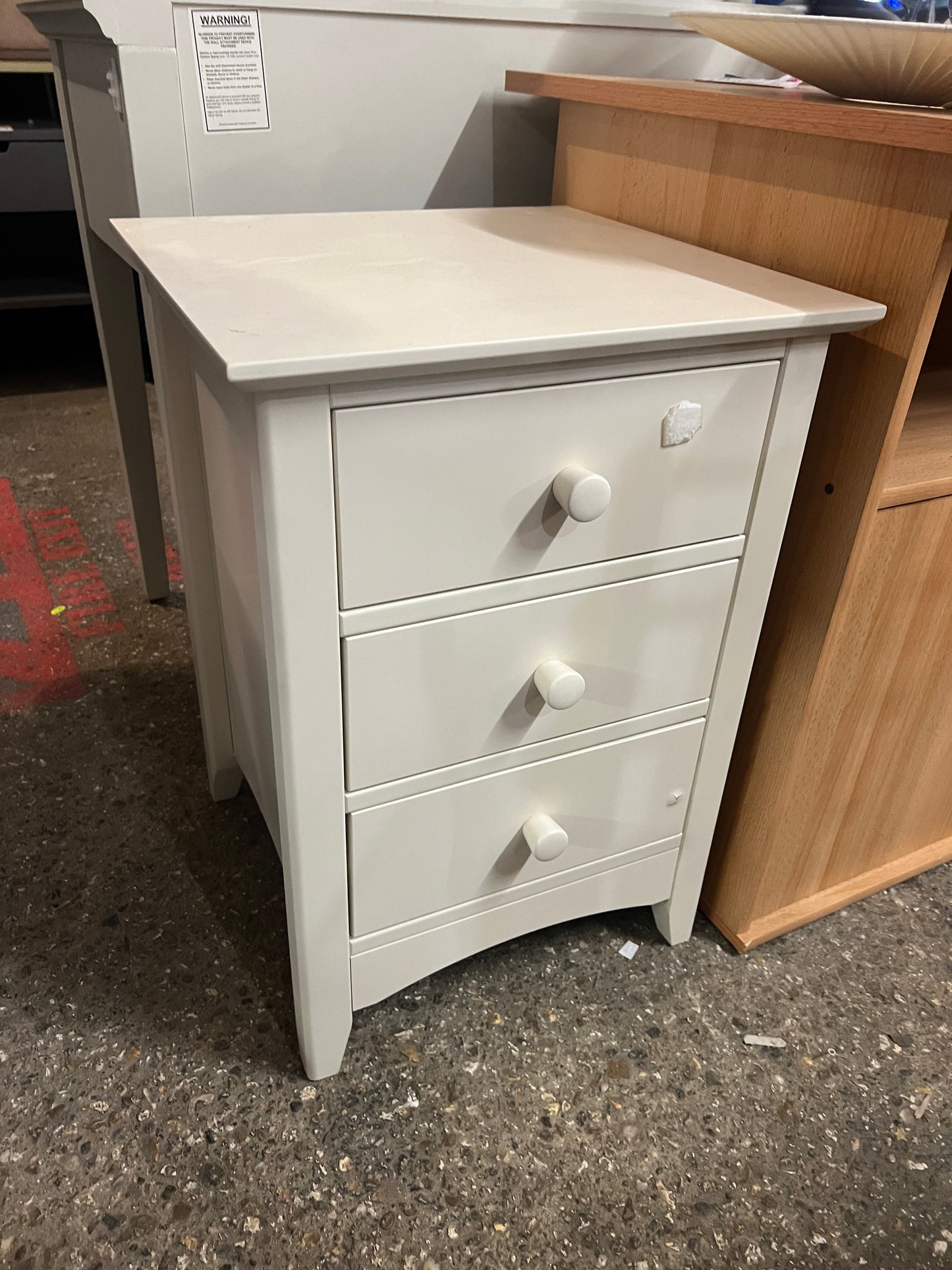 Cameo 3 Drawer Bedside Table, Stone White & Pine (R233)