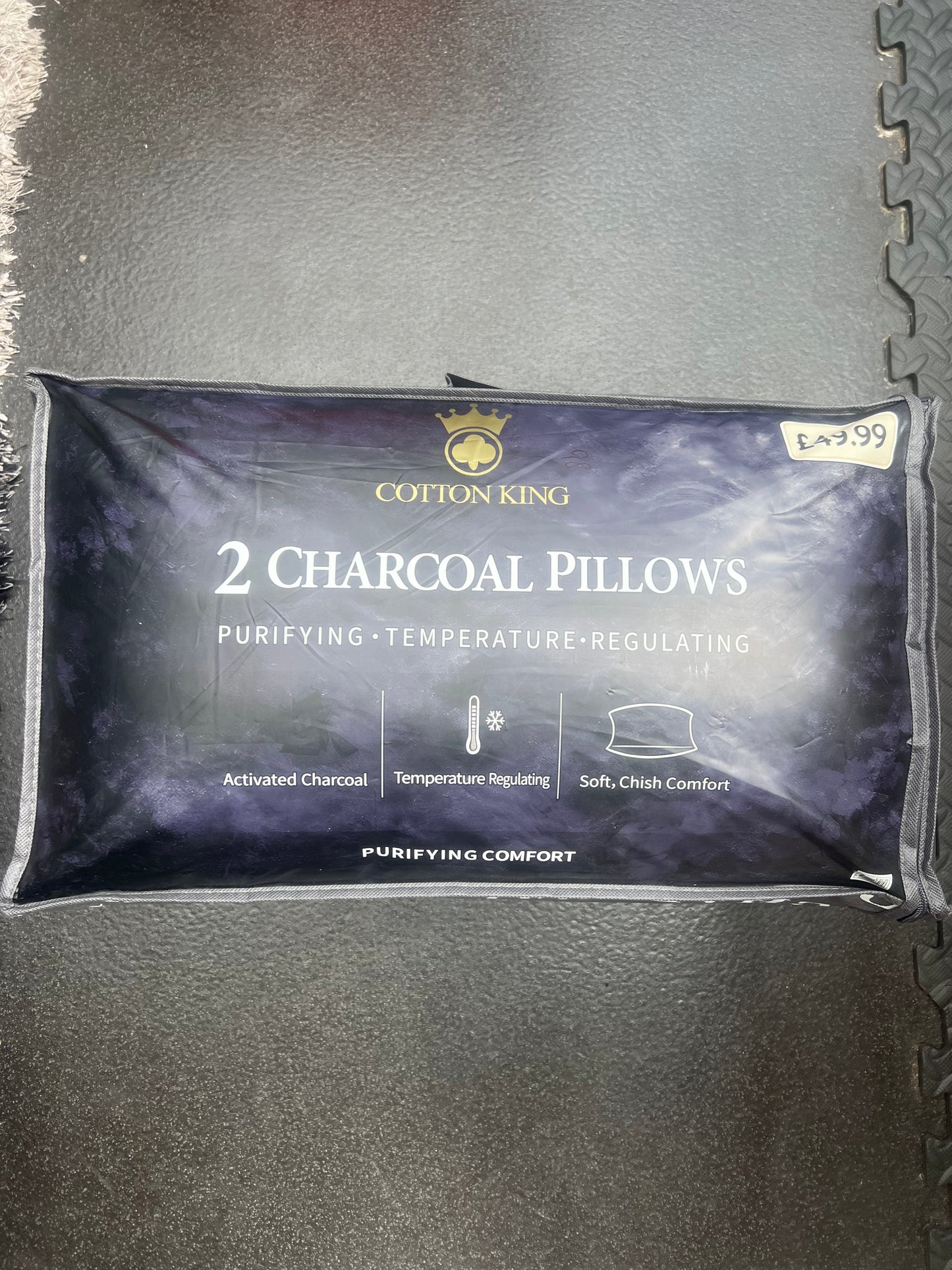 Cotton King 2 Pack Charcoal Pillows Purifying Comfort BRAND NEW RRP £49.99