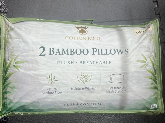 Cotton King 2 Pack Bamboo Pillows Plush Comfort BRAND NEW RRP £49.99