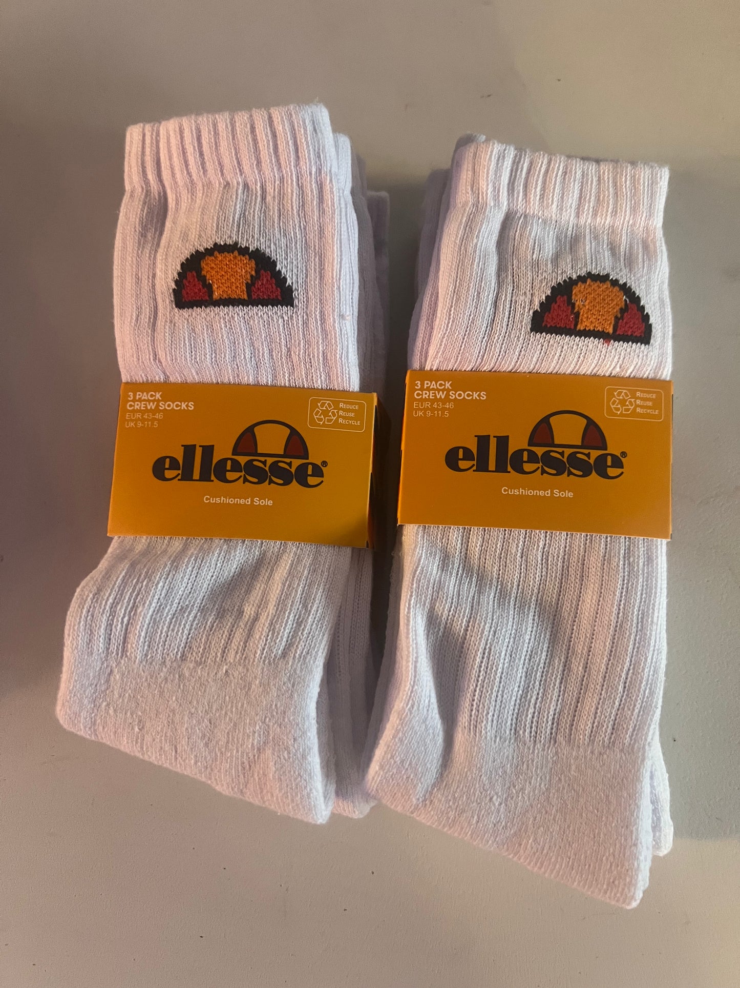 ellesse 2 x 3 Pack Socks (6 pairs in total) White UK 9-11.5 BRAND NEW