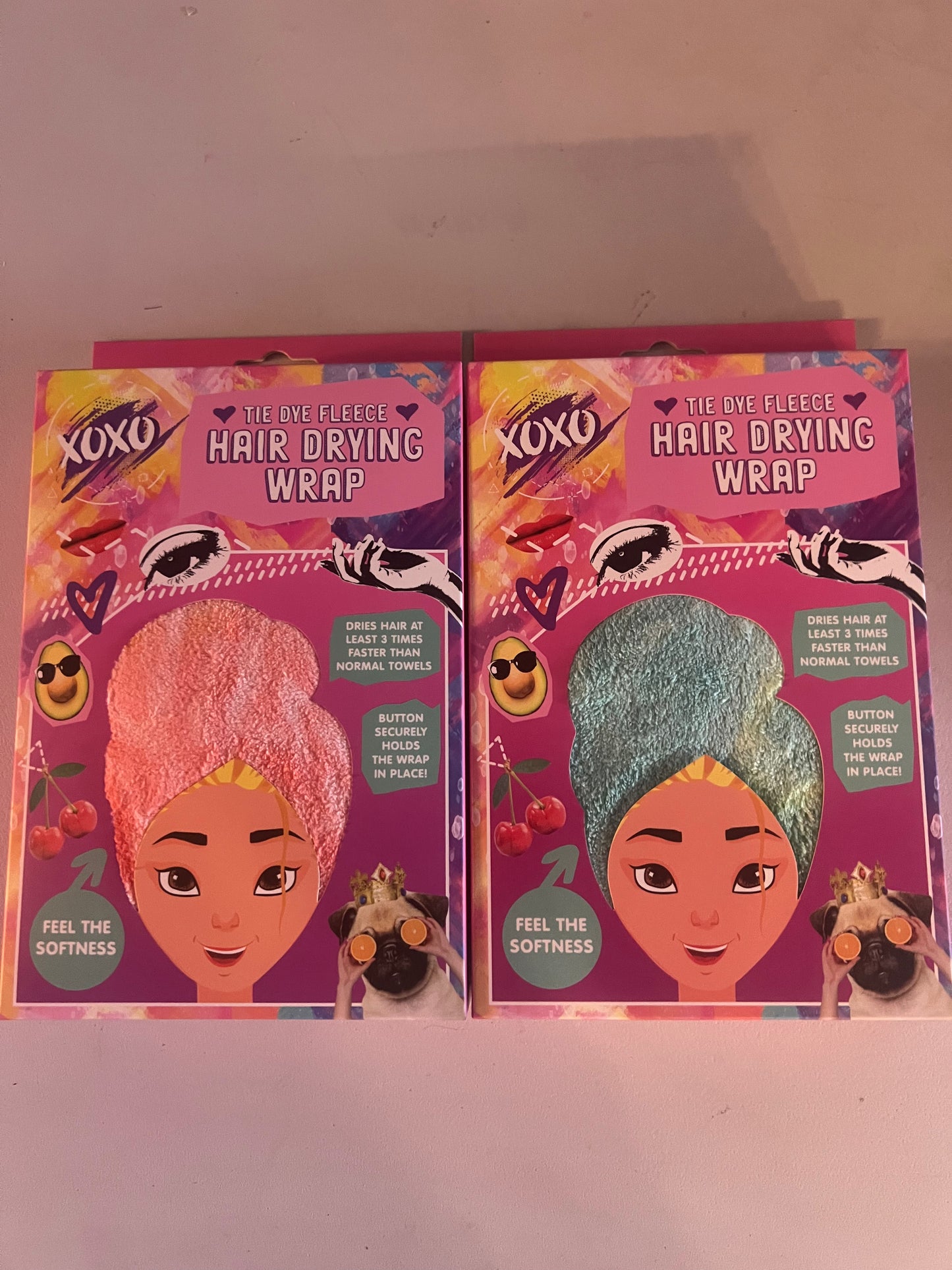 Tie Dye Fleece Hair Drying Wrap Pack Of 2 (Colours & Design May Vary) BRAND NEW