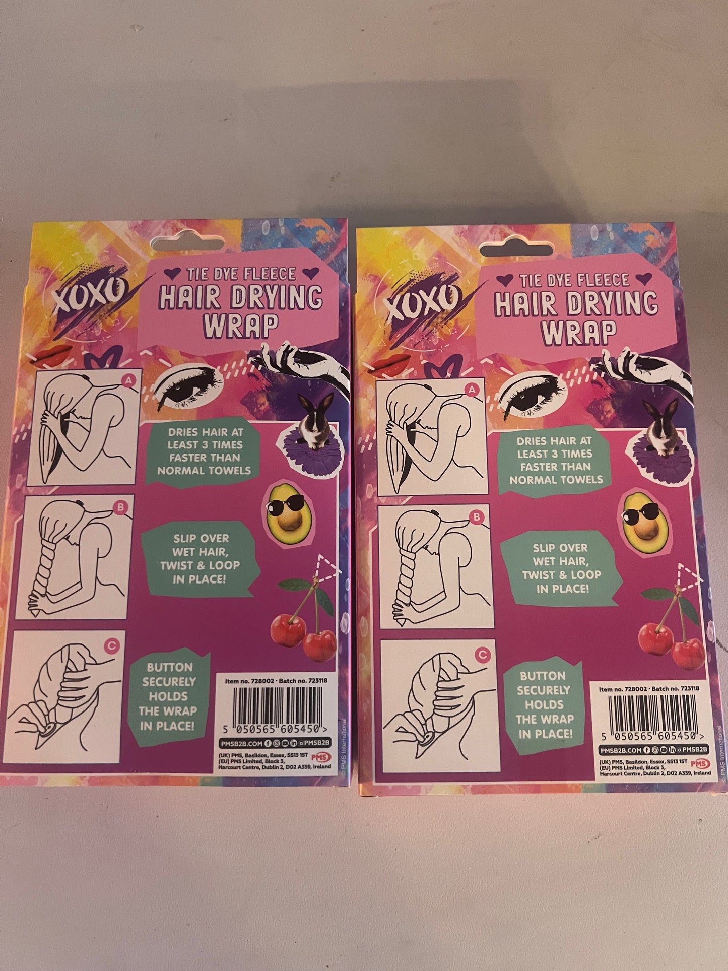 Tie Dye Fleece Hair Drying Wrap Pack Of 2 (Colours & Design May Vary) BRAND NEW