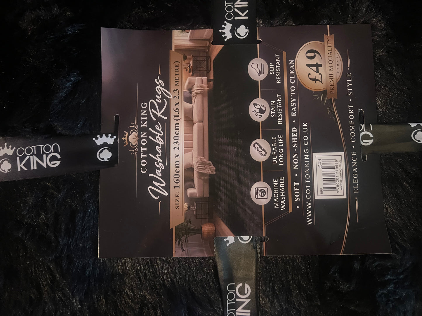 Cotton King Washable Rug 160cm x 230cm Black RRP £49