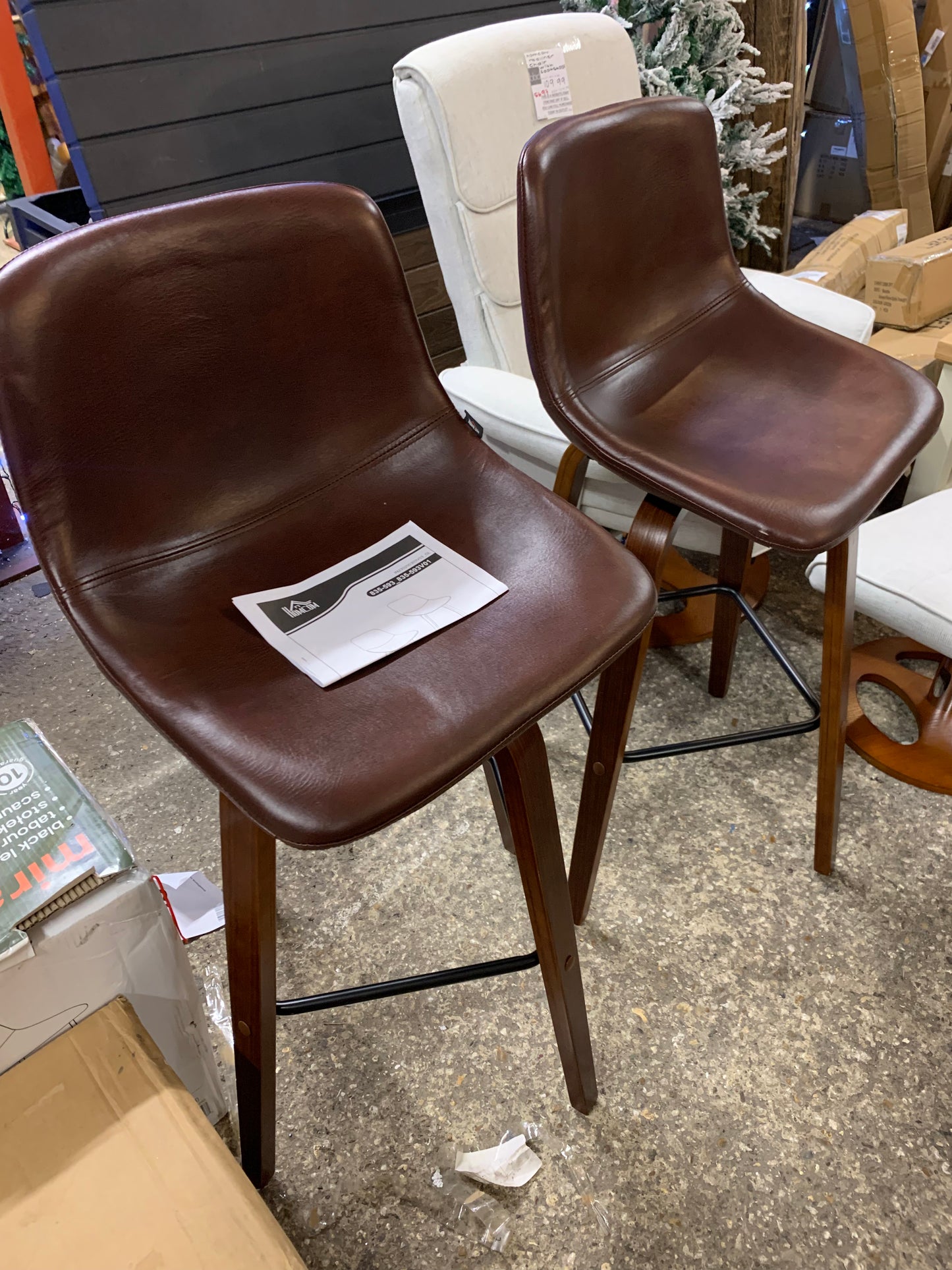 Homcom Dark Brown Set Of 2 Bar Stool Leather (S698)