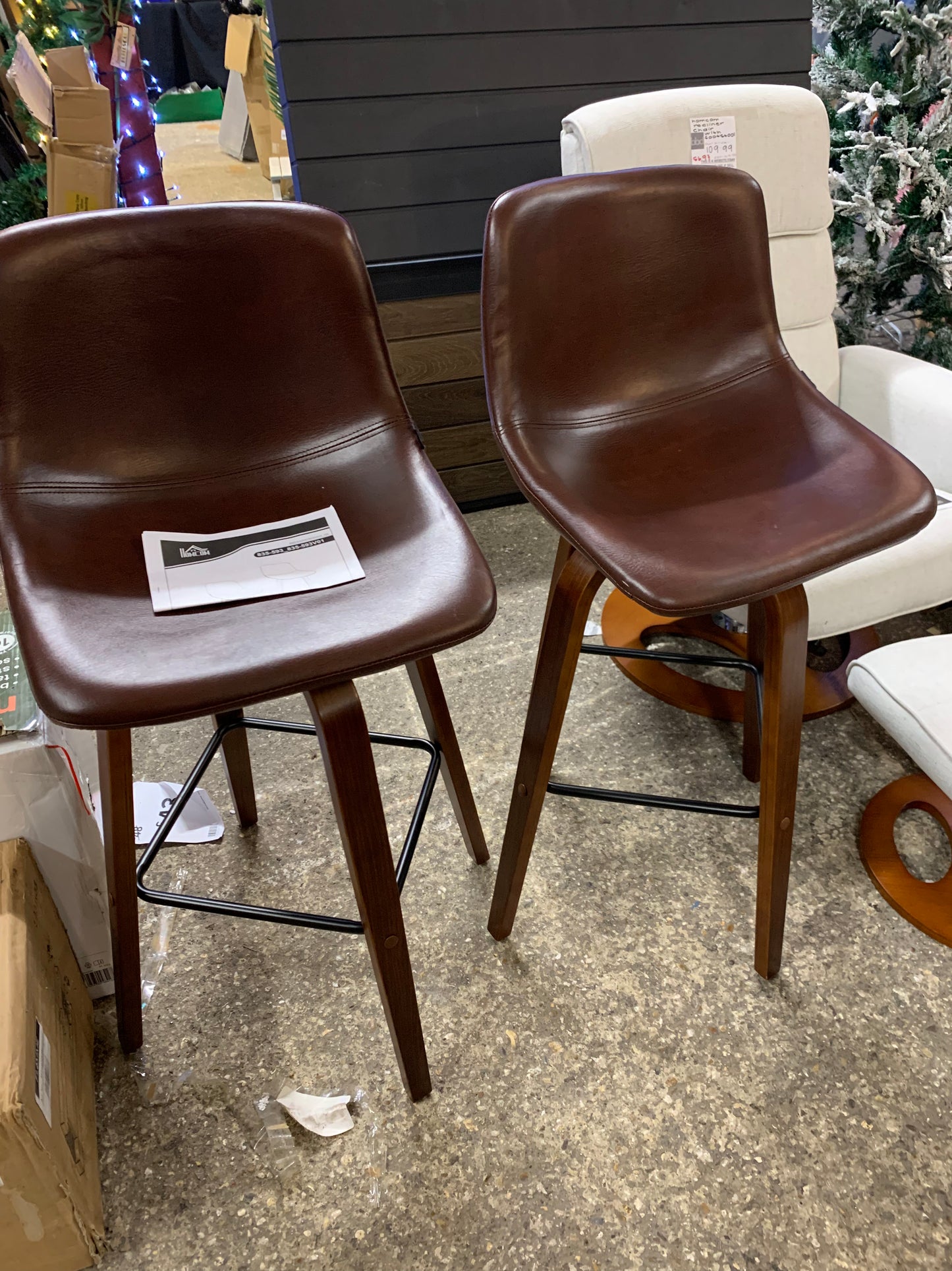 Homcom Dark Brown Set Of 2 Bar Stool Leather (S698)