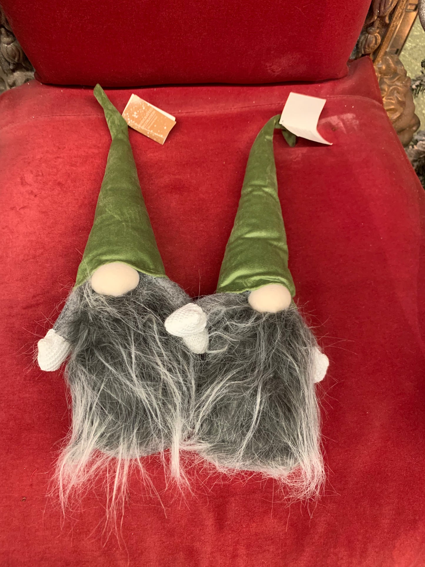 Grey Christmas Gnome With Green Long Hat (S709)