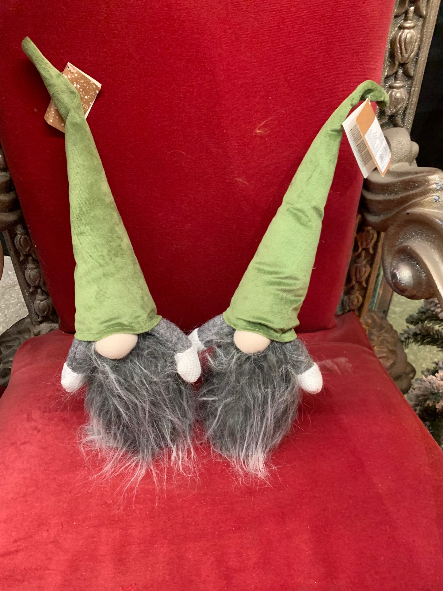 Grey Christmas Gnome With Green Long Hat (S709)